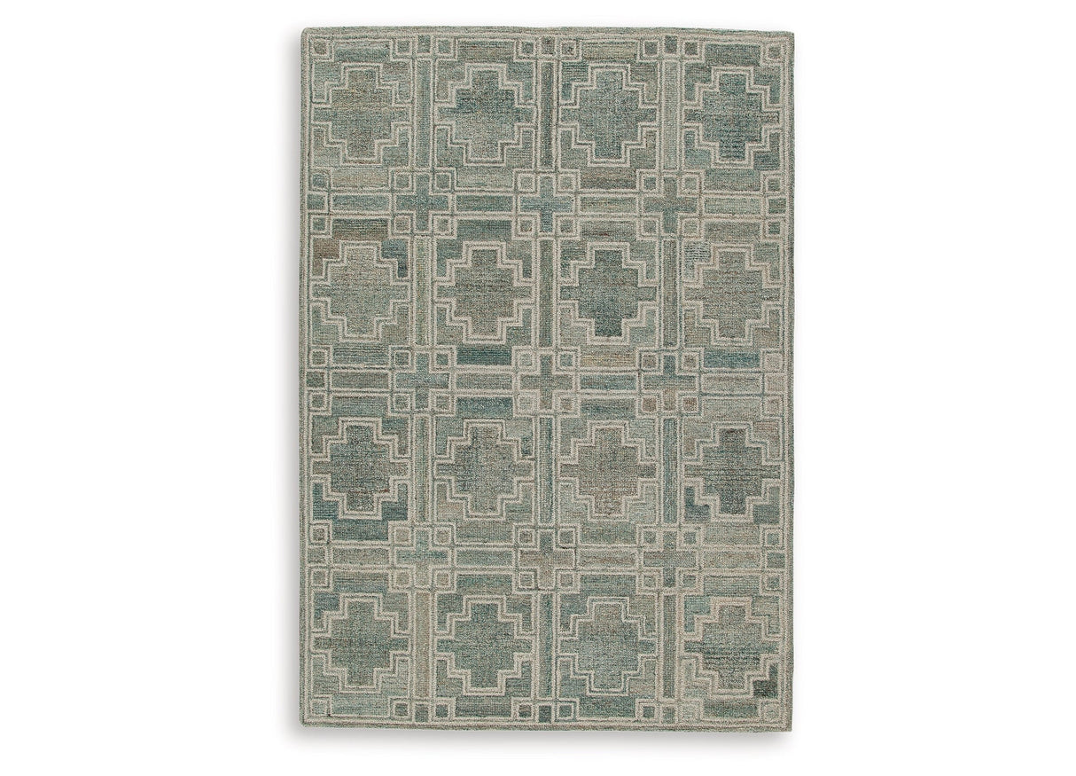 Jossland Turquoise/Ivory Medium Rug by Ashley at Eve Furniture