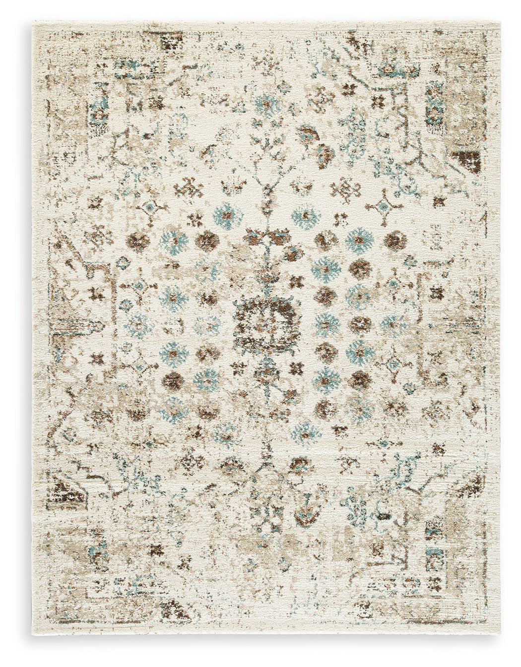 Jossler Ivory/Brown/Teal Large Rug by Ashley at Eve Furniture