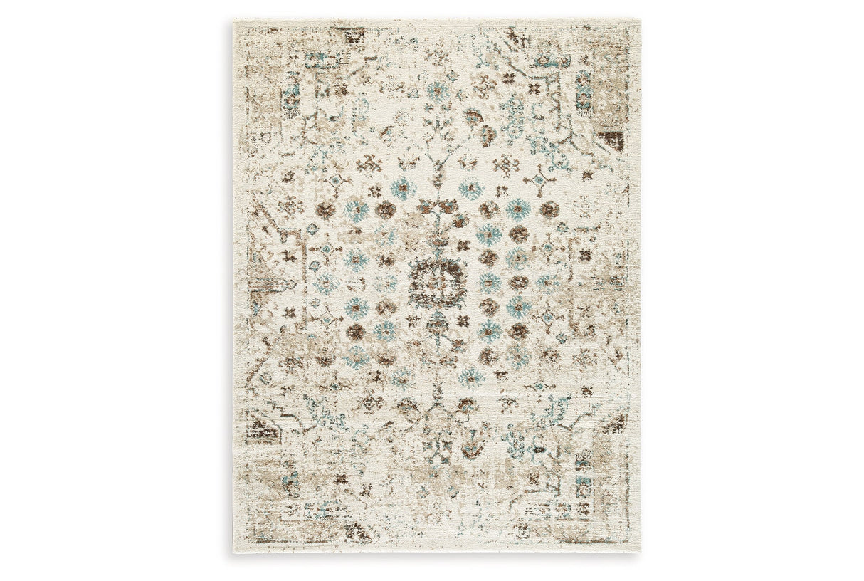 Jossler Ivory/Brown/Teal Large Rug by Ashley at Eve Furniture