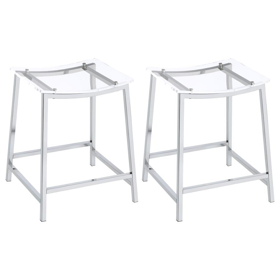 Jovani Acrylic Backless Counter Height Bar Stools Clear and Chrome (Set of 2) by Coaster at Eve Furniture