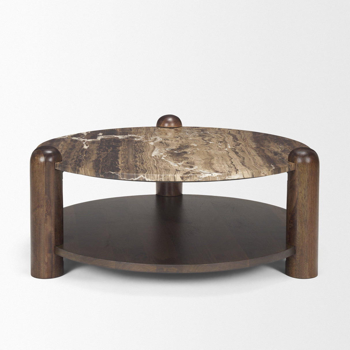 Jovia Brown Mango Wood W/ Cappuccino Marble Round Coffee Table by Mercana at Eve Furniture
