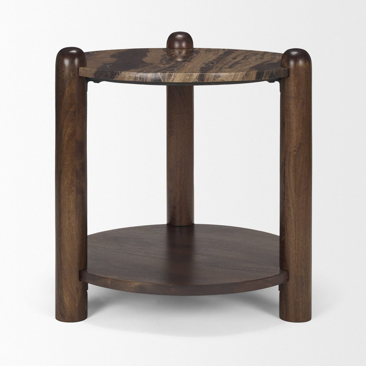 Jovia Brown Mango Wood W/ Cappuccino Marble Round Side Table by Mercana at Eve Furniture