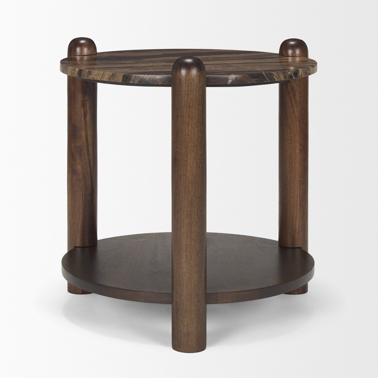 Jovia Brown Mango Wood W/ Cappuccino Marble Round Side Table by Mercana at Eve Furniture