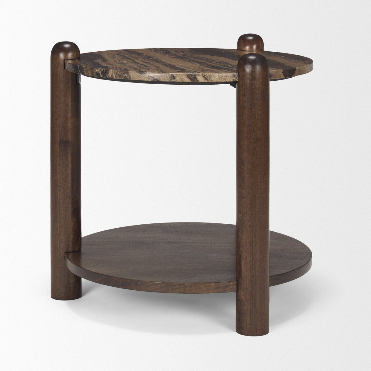 Jovia Brown Mango Wood W/ Cappuccino Marble Round Side Table by Mercana at Eve Furniture