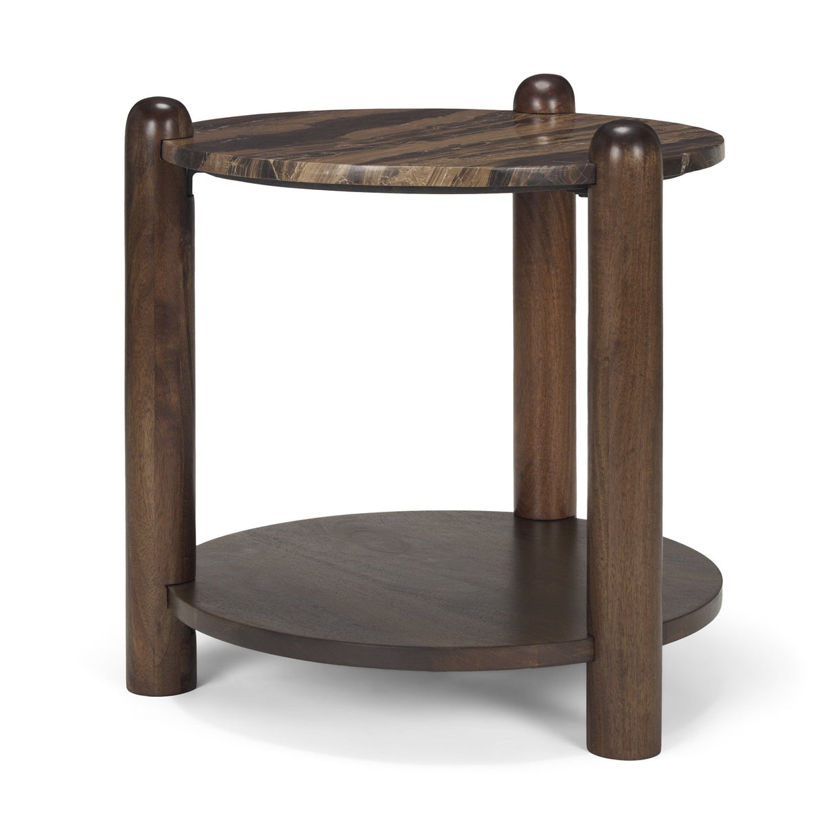 Jovia Brown Mango Wood W/ Cappuccino Marble Round Side Table by Mercana at Eve Furniture