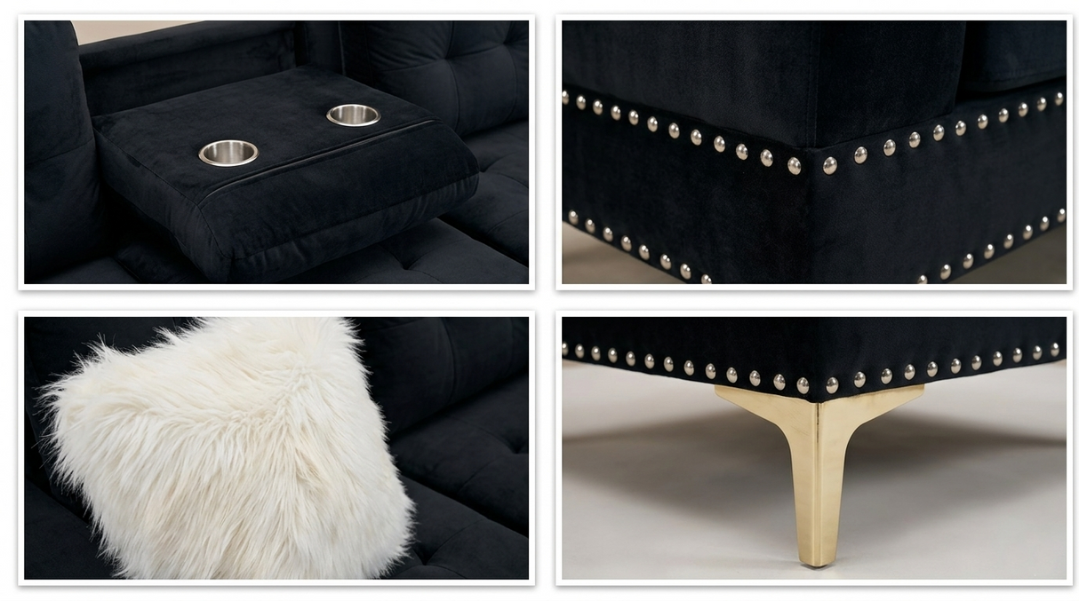 Joy II Black Velvet Sectional by New Era Innovations at Eve Furniture