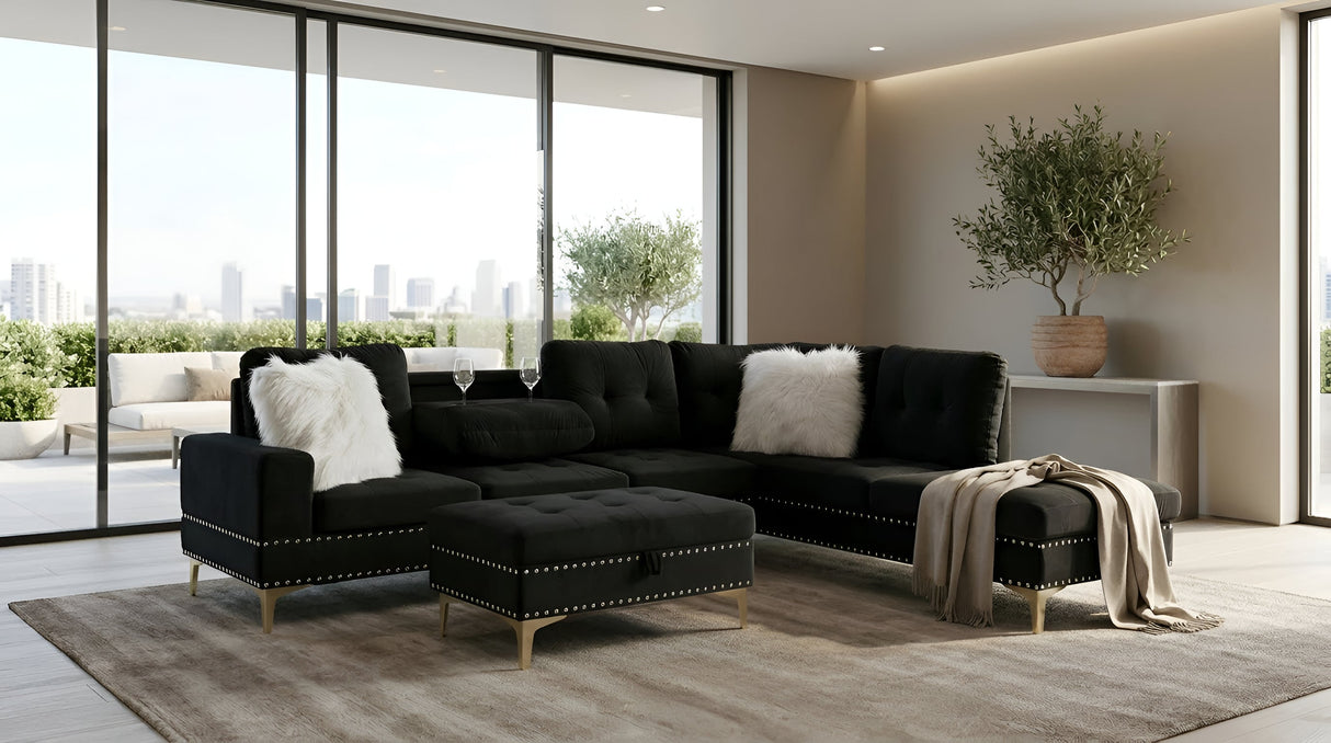 Joy II Black Velvet Sectional by New Era Innovations at Eve Furniture
