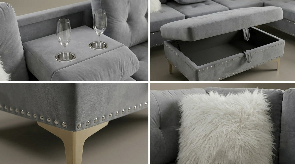 Joy II Grey Velvet Sectional by New Era Innovations at Eve Furniture