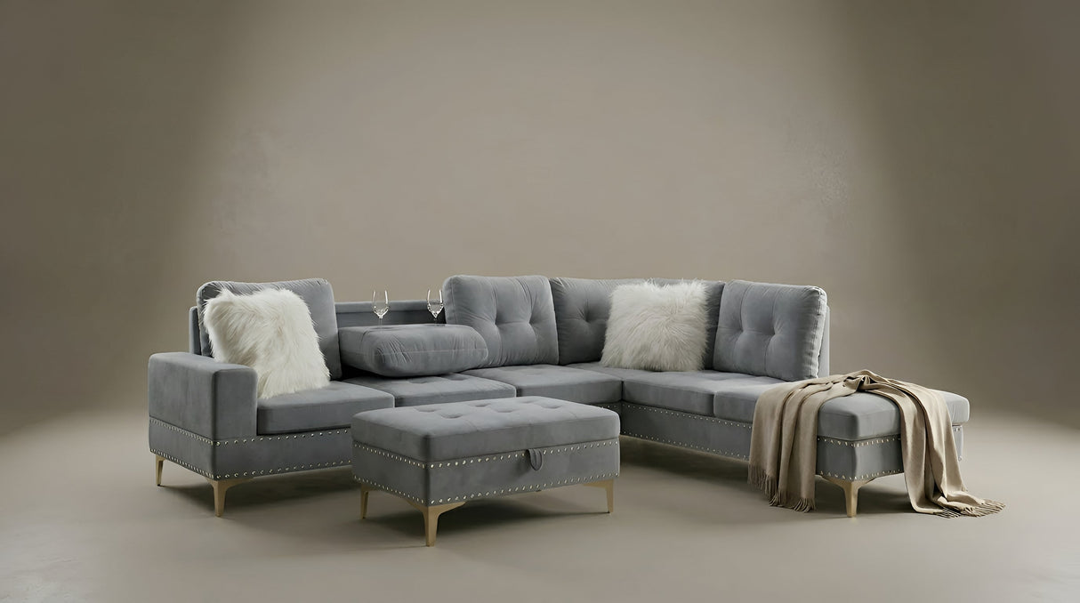 Joy II Grey Velvet Sectional by New Era Innovations at Eve Furniture