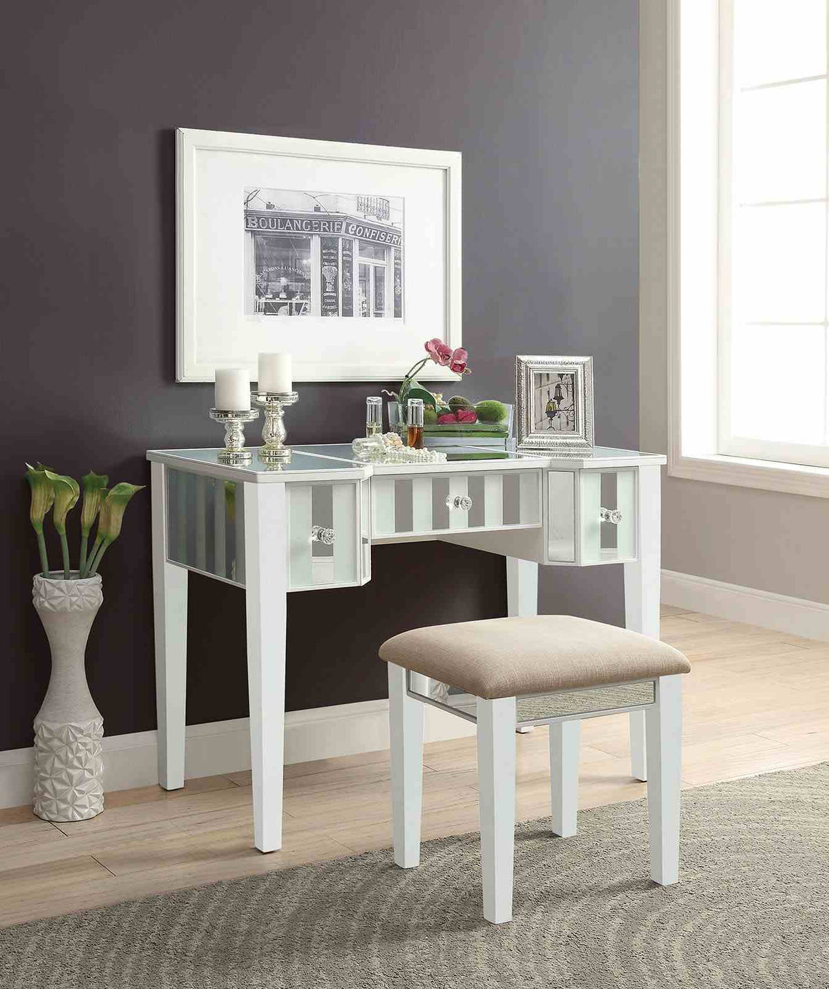 Joyce White Vanity with Stool by Furniture of America at Eve Furniture