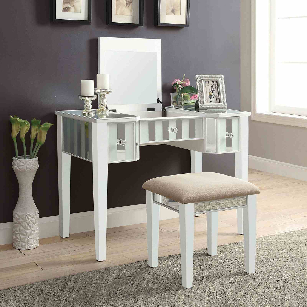 Joyce White Vanity with Stool by Furniture of America at Eve Furniture