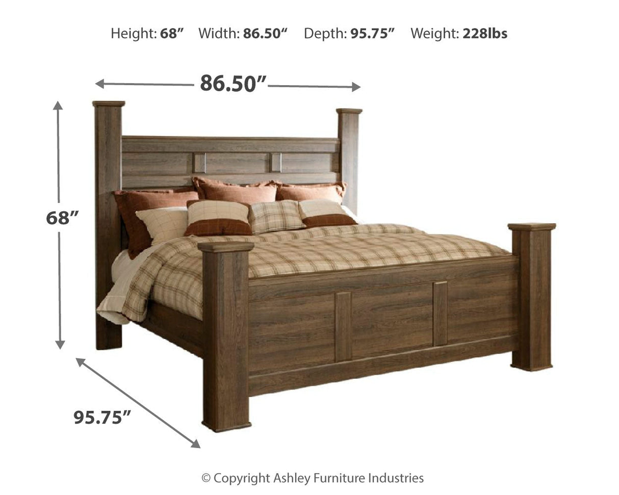 Juararo Dark Brown Poster Bedroom Set by Ashley at Eve Furniture