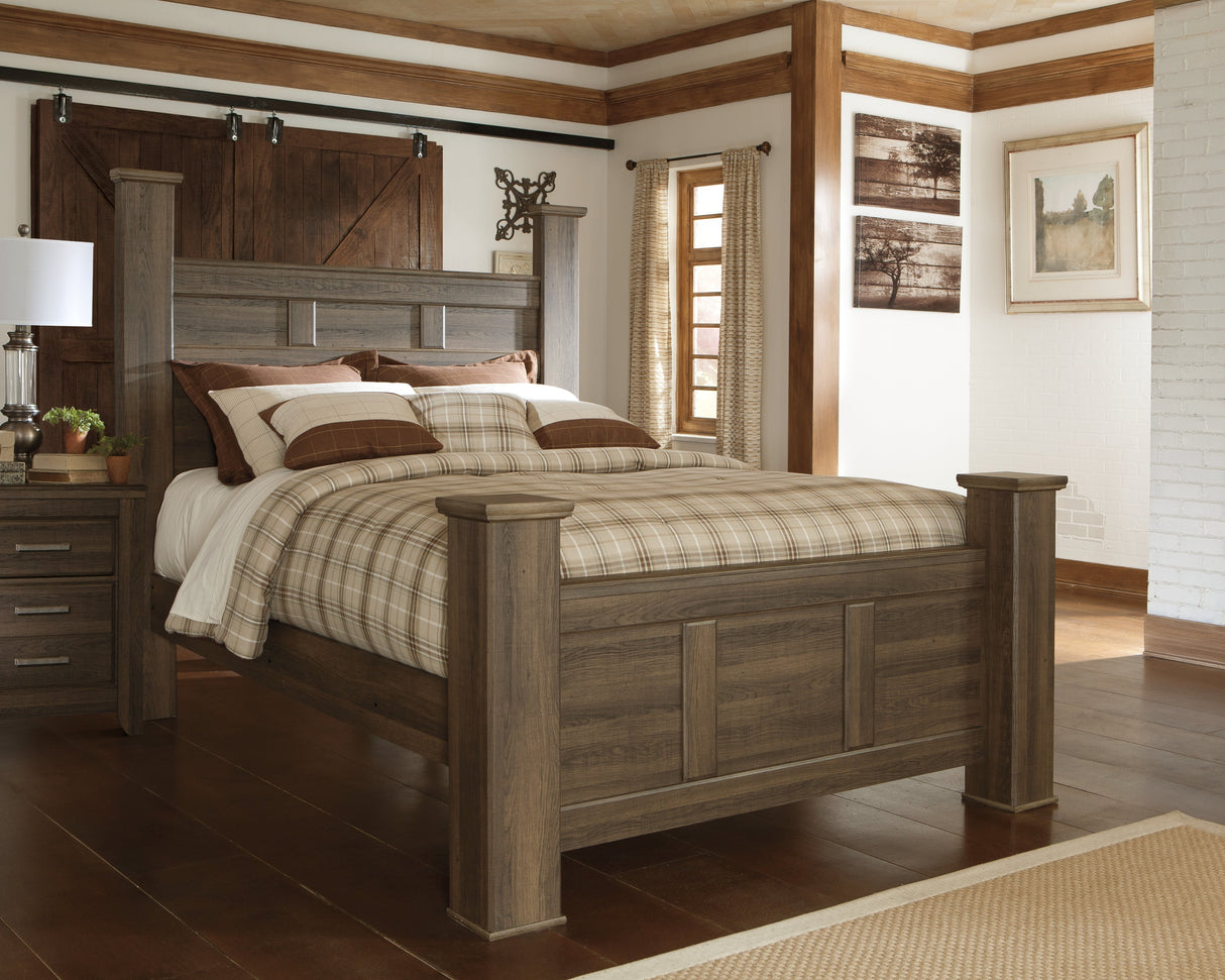 Juararo Dark Brown Poster Bedroom Set by Ashley at Eve Furniture