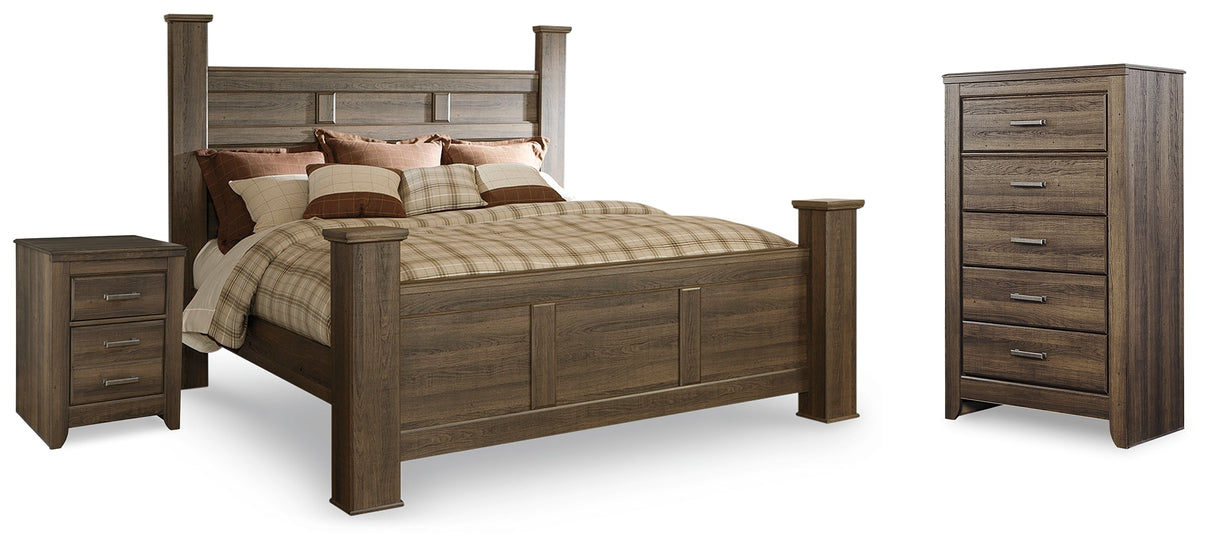 Juararo Dark Brown Poster Bedroom Set by Ashley at Eve Furniture