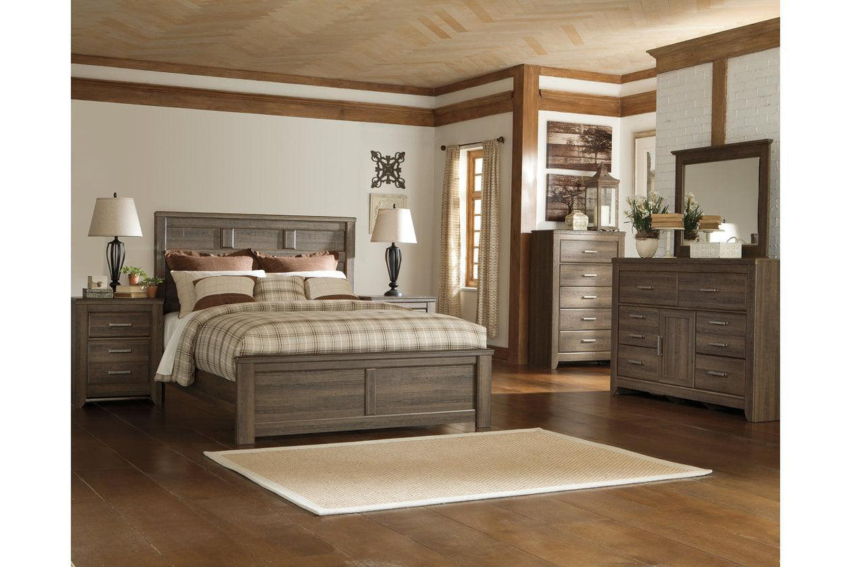 Juararo Dark Brown California King Panel Bed by Ashley at Eve Furniture
