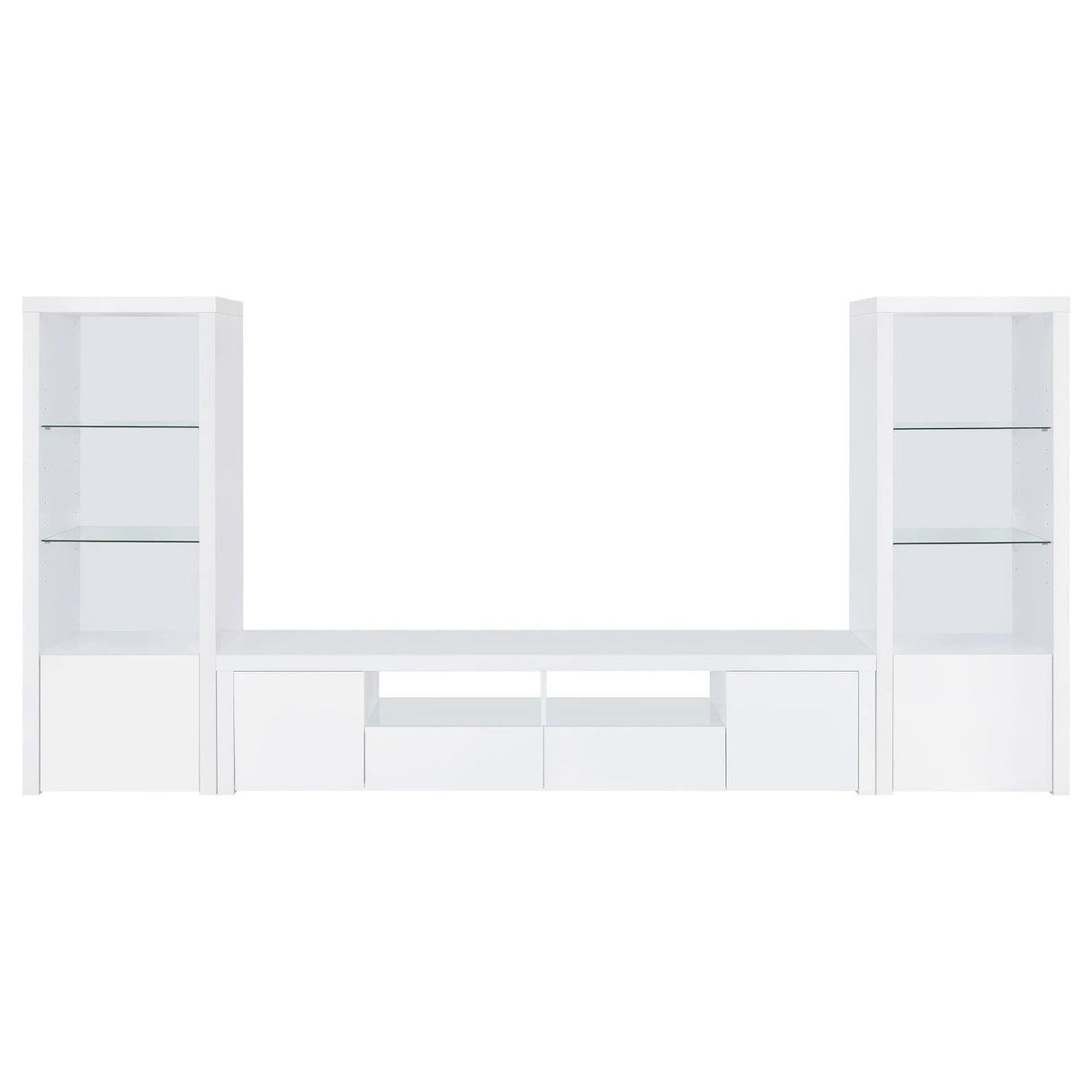 Jude White High Gloss 2-door 79" TV Stand With Drawers by Coaster at Eve Furniture