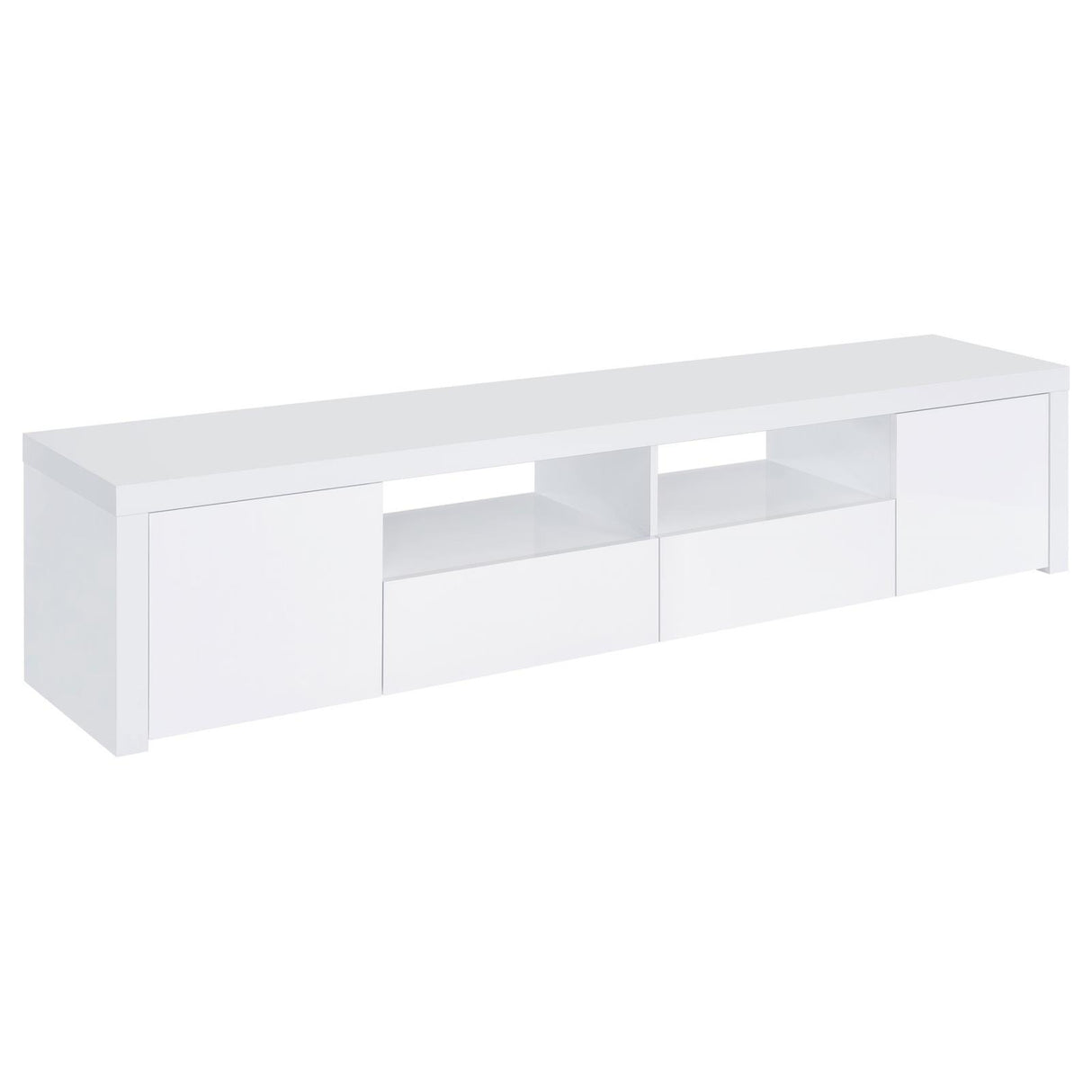 Jude White High Gloss 2-door 79" TV Stand With Drawers by Coaster at Eve Furniture