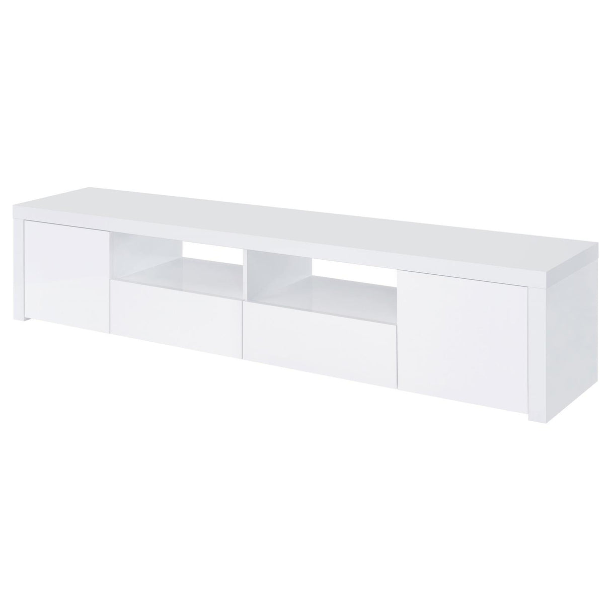 Jude White High Gloss 2-door 79" TV Stand With Drawers by Coaster at Eve Furniture