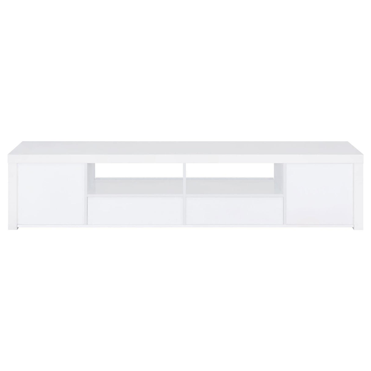 Jude White High Gloss 2-door 79" TV Stand With Drawers by Coaster at Eve Furniture