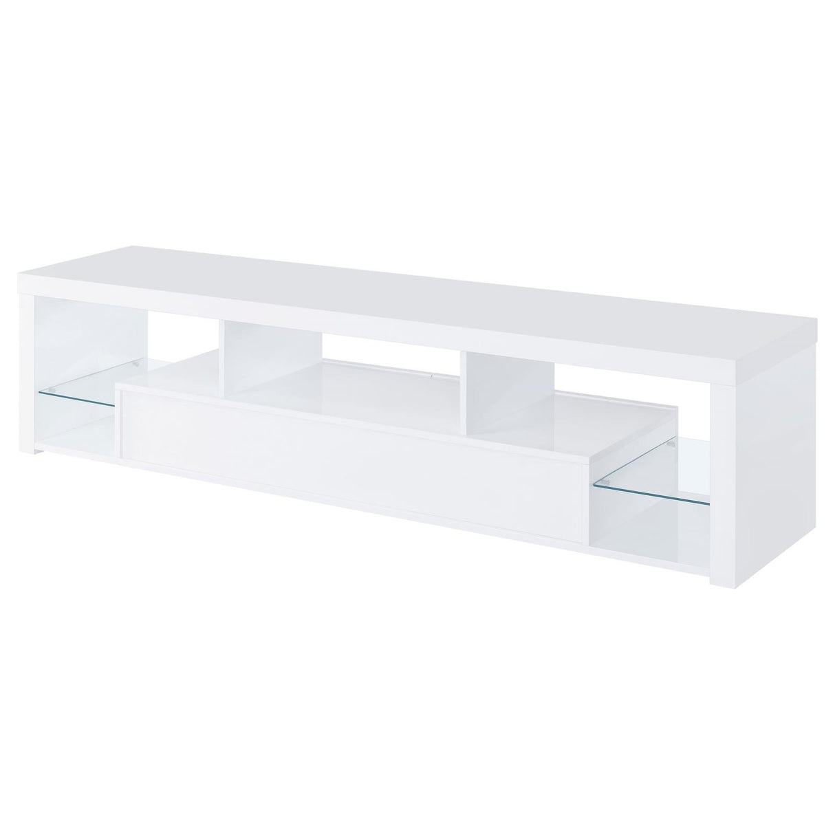 Jude White High Gloss 2-drawer 71" TV Stand With Shelving by Coaster at Eve Furniture