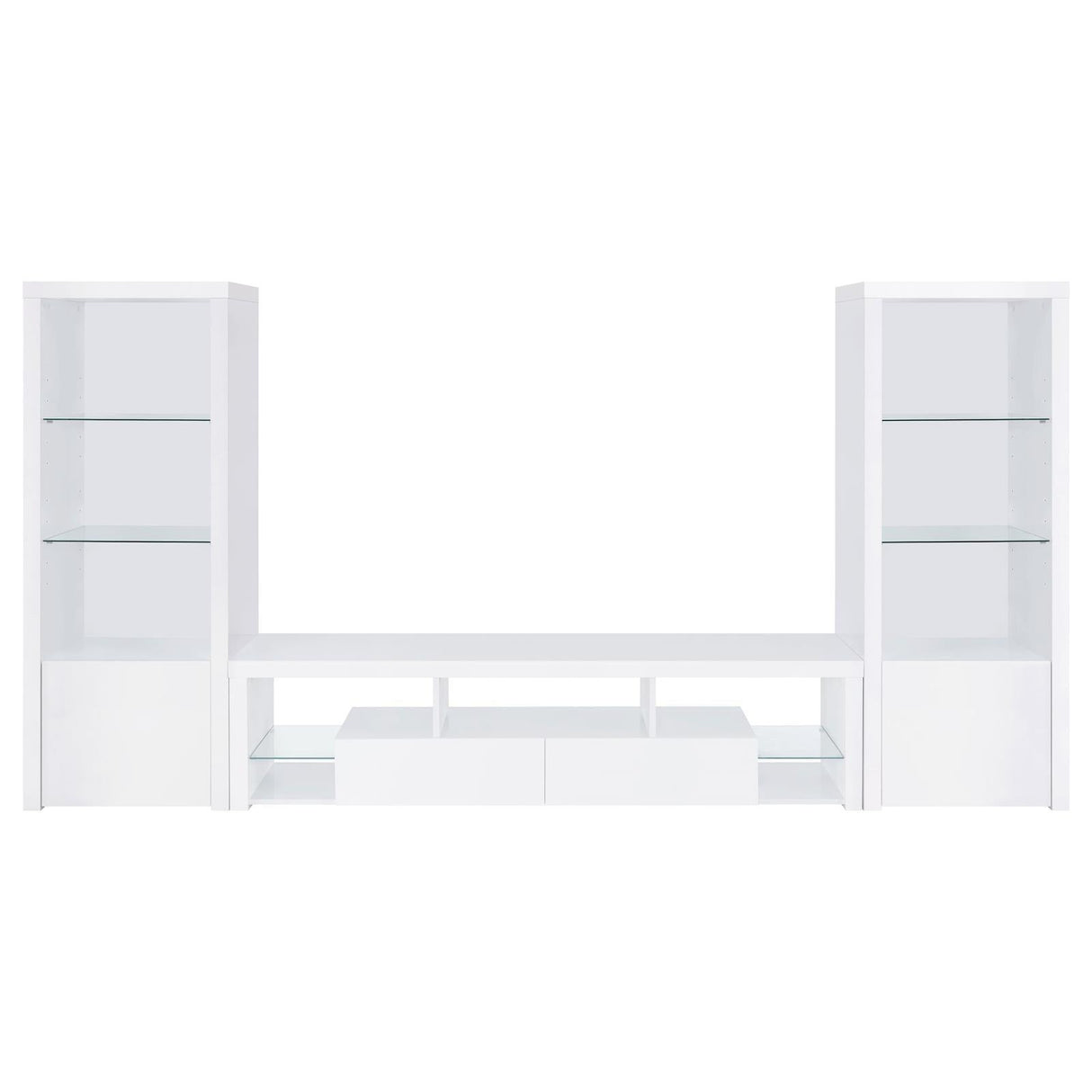 Jude White High Gloss 3-piece Entertainment Center With 71" TV Stand by Coaster at Eve Furniture