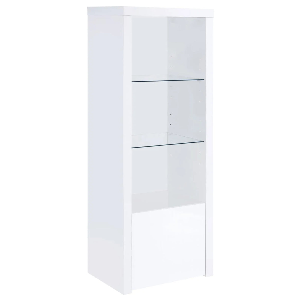 Jude White High Gloss 3-shelf Media Tower With Storage Cabinet by Coaster at Eve Furniture