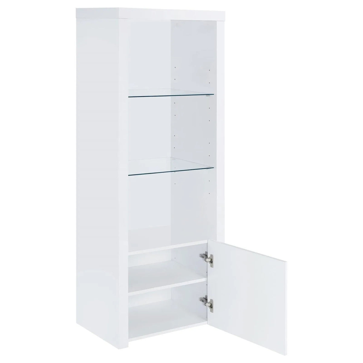 Jude White High Gloss 3-shelf Media Tower With Storage Cabinet by Coaster at Eve Furniture