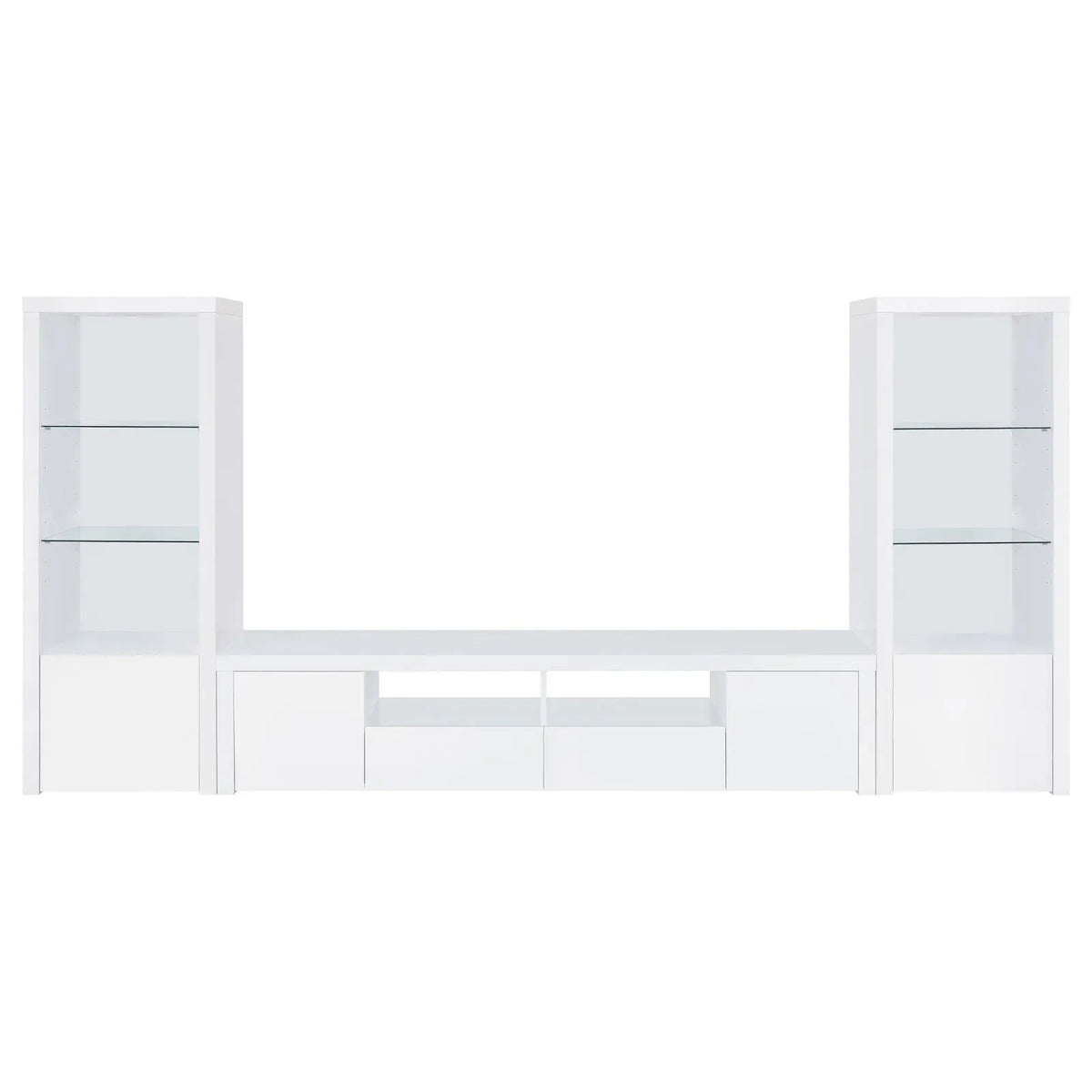 Jude White High Gloss 3-shelf Media Tower With Storage Cabinet by Coaster at Eve Furniture