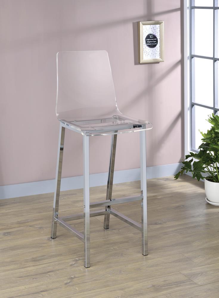 Juelia Chrome/Clear Acrylic Bar Stools, Set of 2 by Coaster at Eve Furniture
