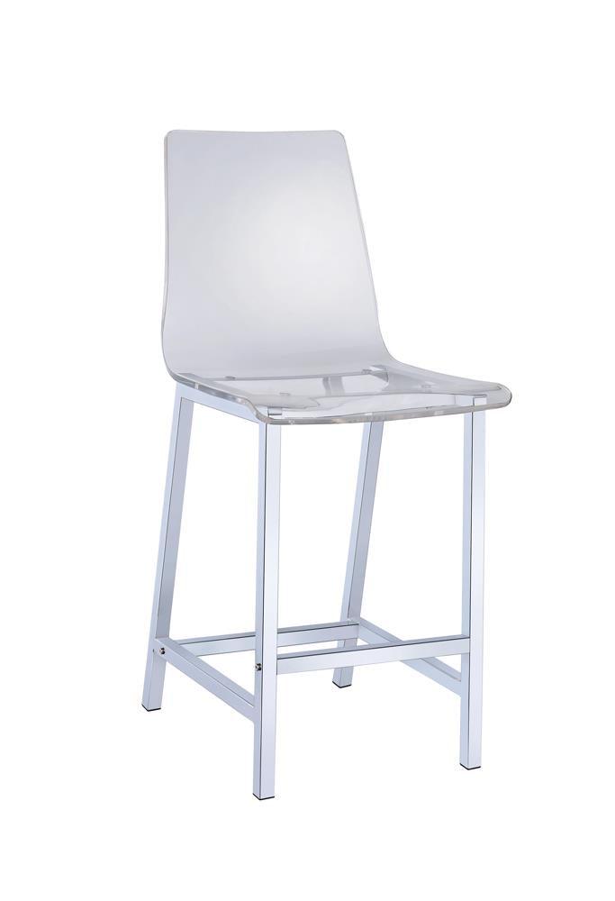 Juelia Chrome/Clear Acrylic Counter Height Stools, Set of 2 by Coaster at Eve Furniture