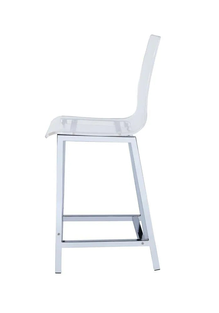 Juelia Chrome/Clear Acrylic Counter Height Stools, Set of 2 by Coaster at Eve Furniture