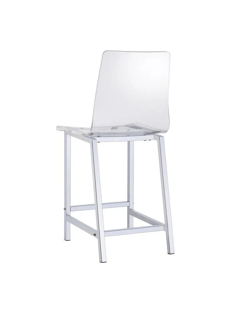 Juelia Chrome/Clear Acrylic Counter Height Stools, Set of 2 by Coaster at Eve Furniture