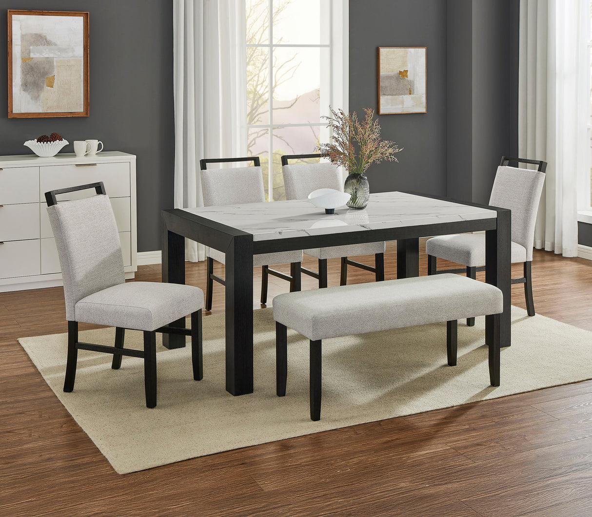 Jules Black and Light Gray Faux Marble Dining Set by Crown Mark at Eve Furniture