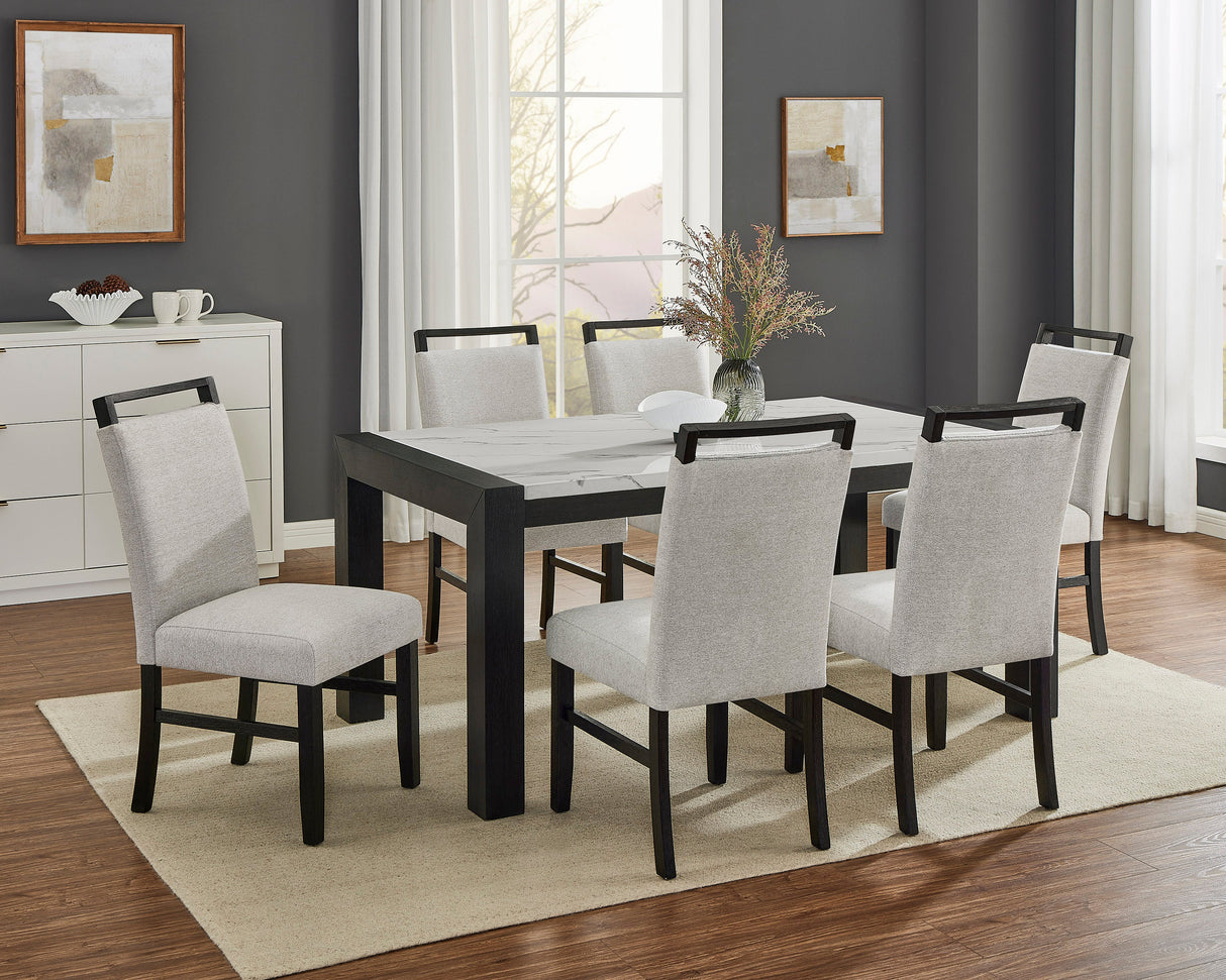Jules Black and Light Gray Faux Marble Dining Set by Crown Mark at Eve Furniture
