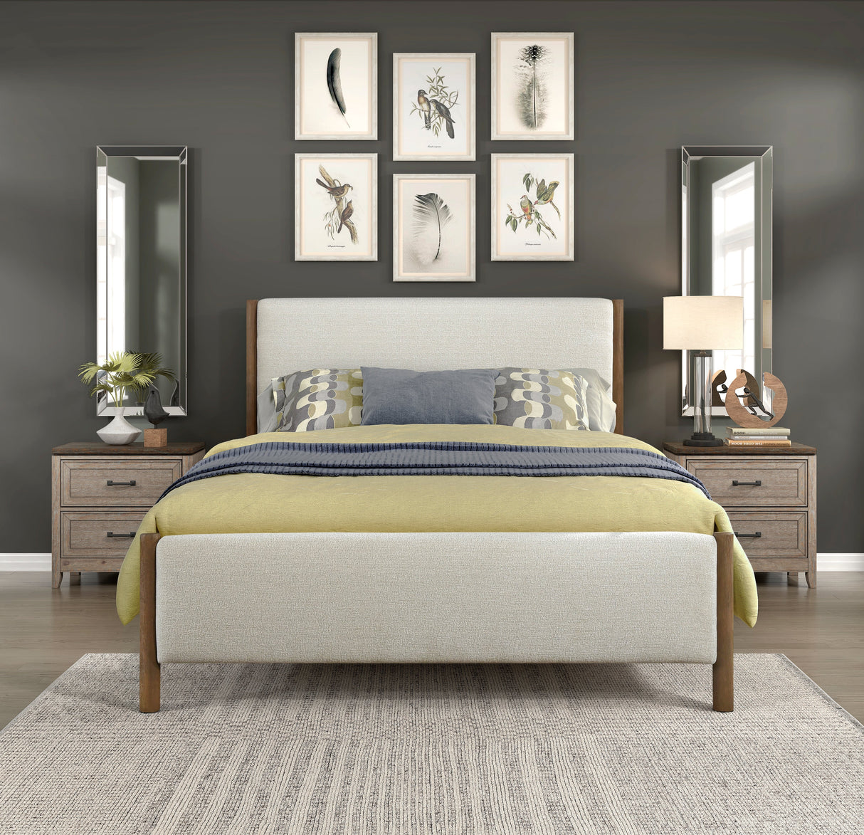 Julian Beige/Caramel Oak Eastern King Upholstered Platform Bed by Homelegance at Eve Furniture