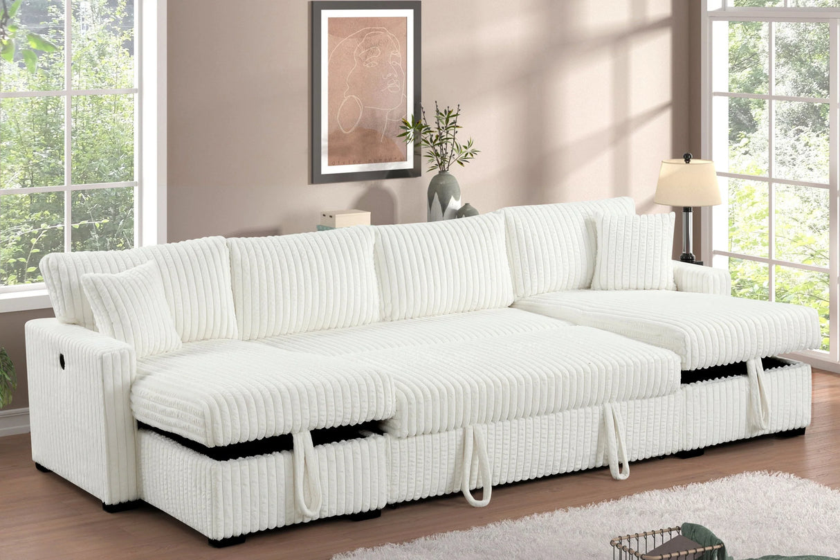 July Beige Double Storage Chaise Sectional with Pull Out Bed by Happy Homes at Eve Furniture