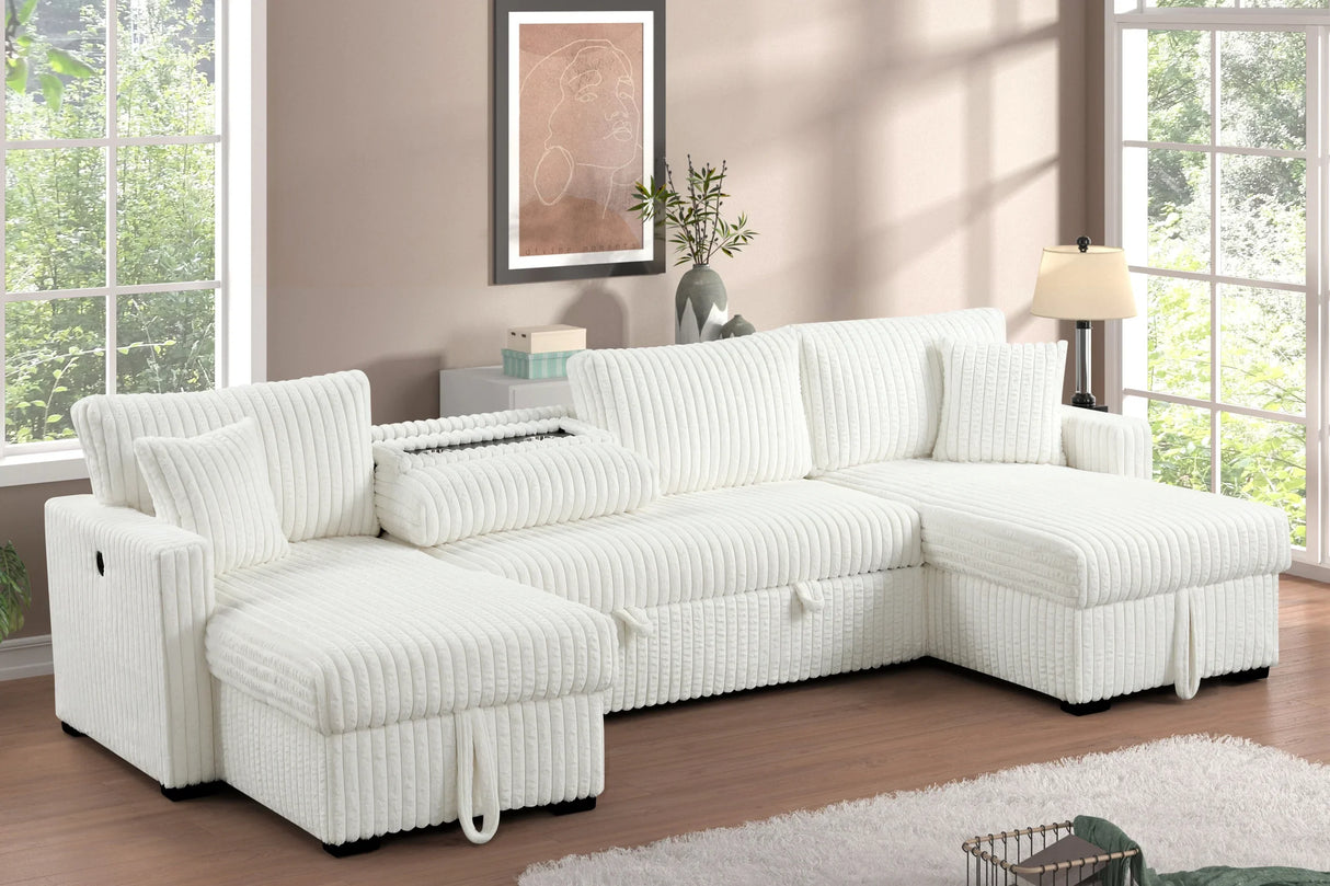 July Beige Double Storage Chaise Sectional with Pull Out Bed by Happy Homes at Eve Furniture
