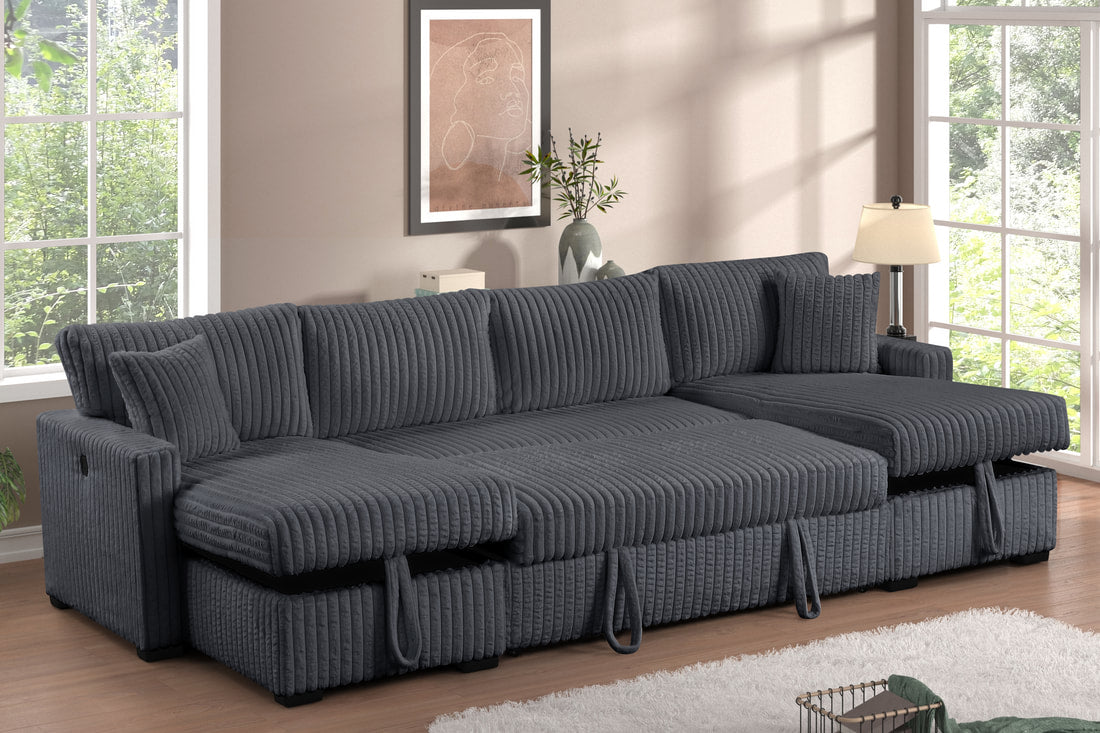 July Charcoal Double Storage Chaise Sectional with Pull Out Bed by Happy Homes at Eve Furniture