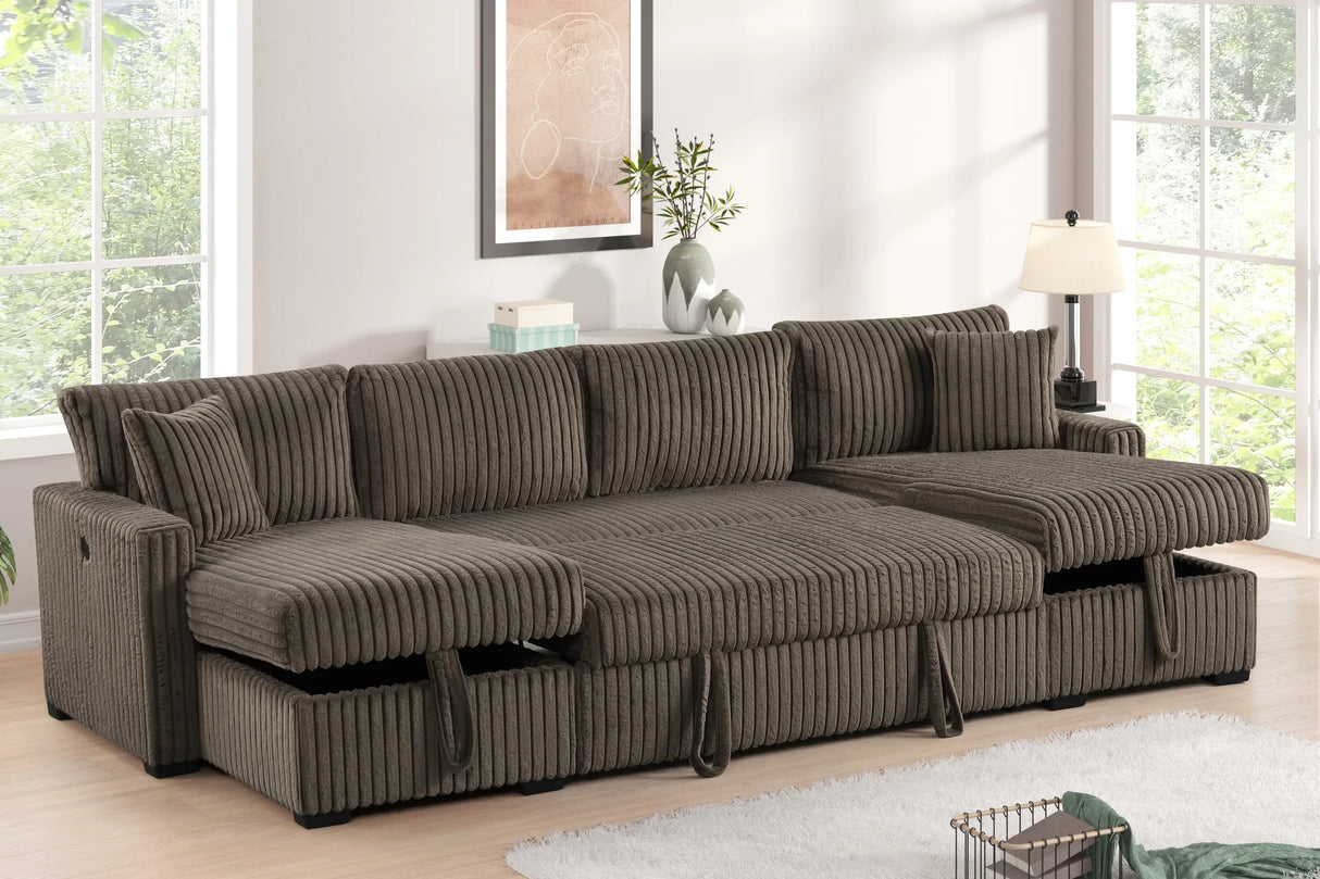 July Mocha Double Storage Chaise Sectional with Pull Out Bed by Happy Homes at Eve Furniture