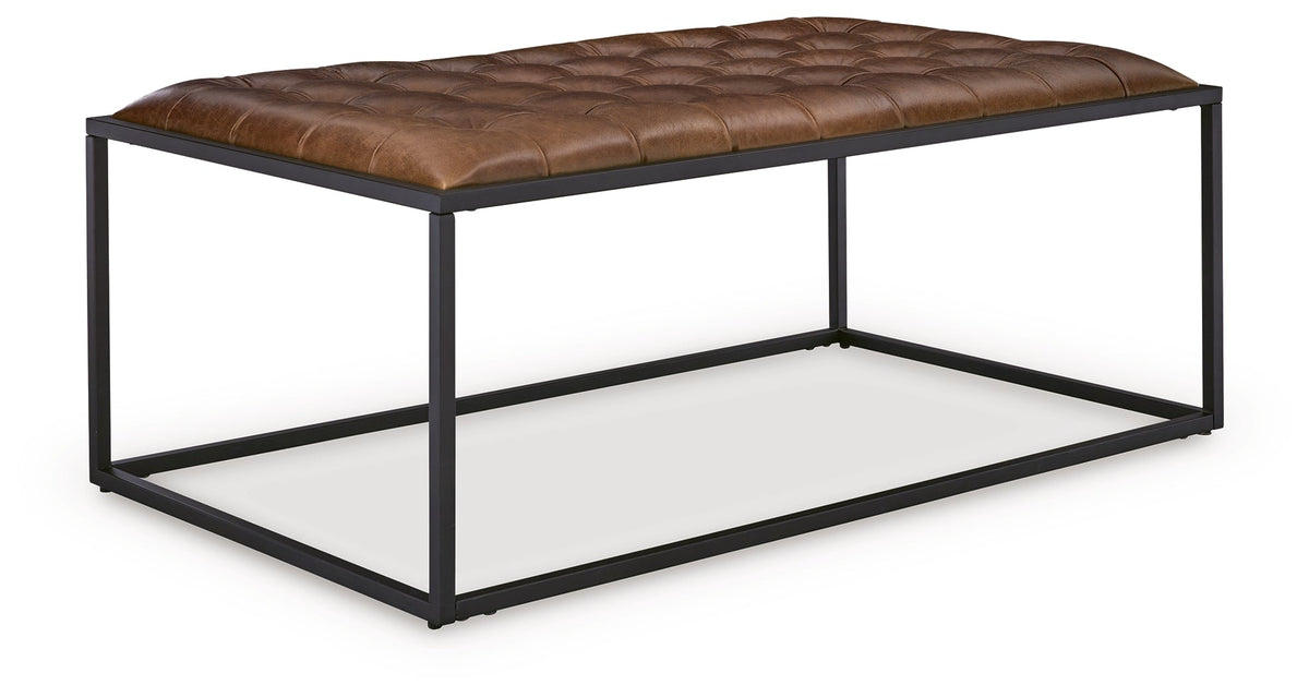 Junsor Brown/Black Coffee Table Ottoman by Ashley at Eve Furniture