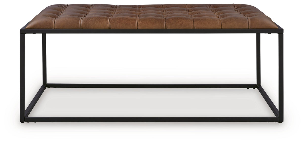 Junsor Brown/Black Coffee Table Ottoman by Ashley at Eve Furniture
