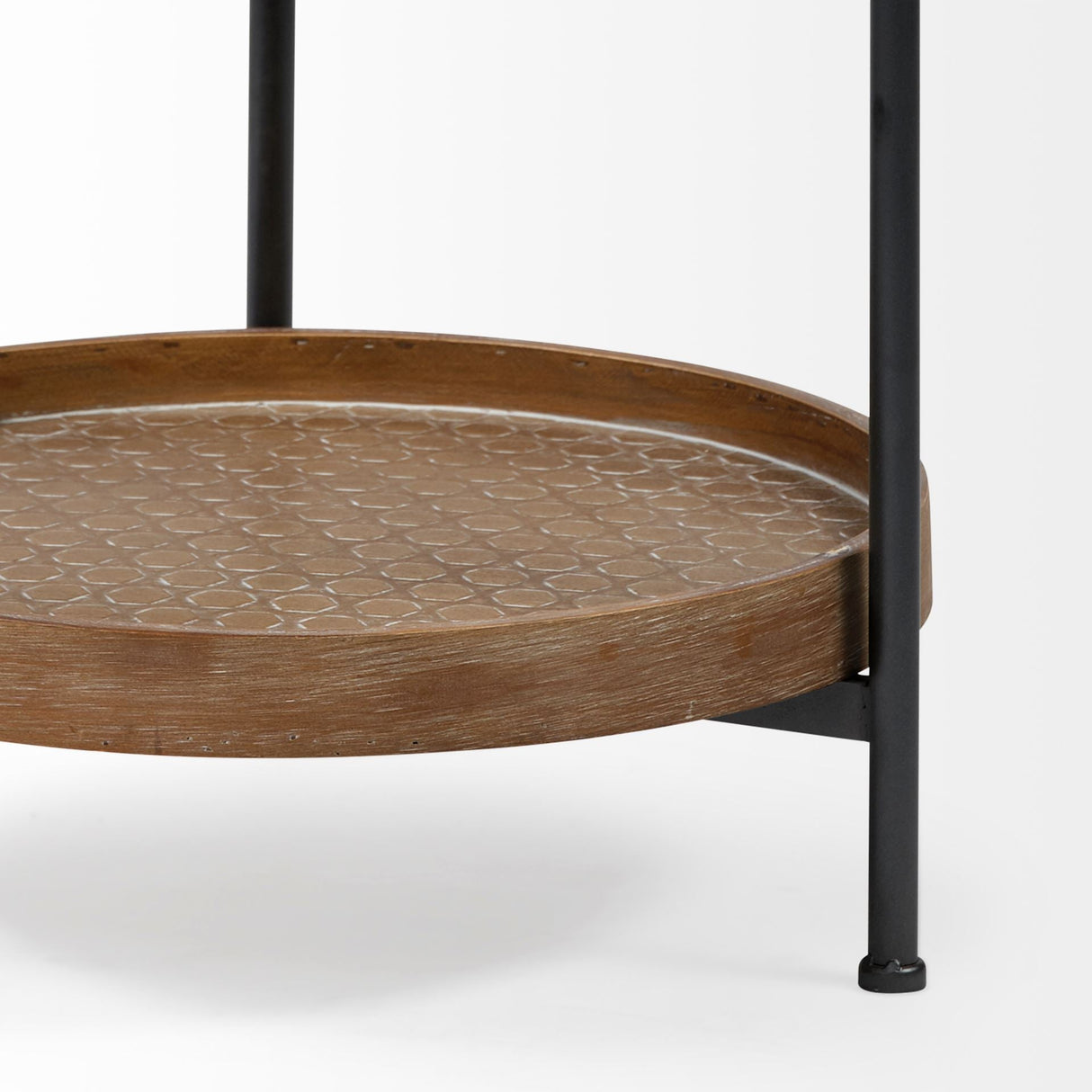 Kade III Round Top Natural Brown Wood and Gray Metal Frame Tray-Style End/Side Table by Mercana at Eve Furniture