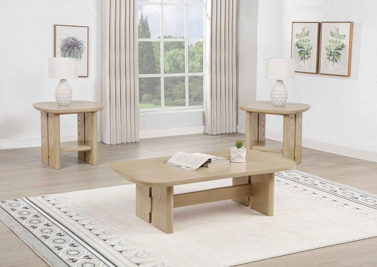 Kailani Beige Oak 3-piece Coastal Coffee and End Table Set by Coaster at Eve Furniture