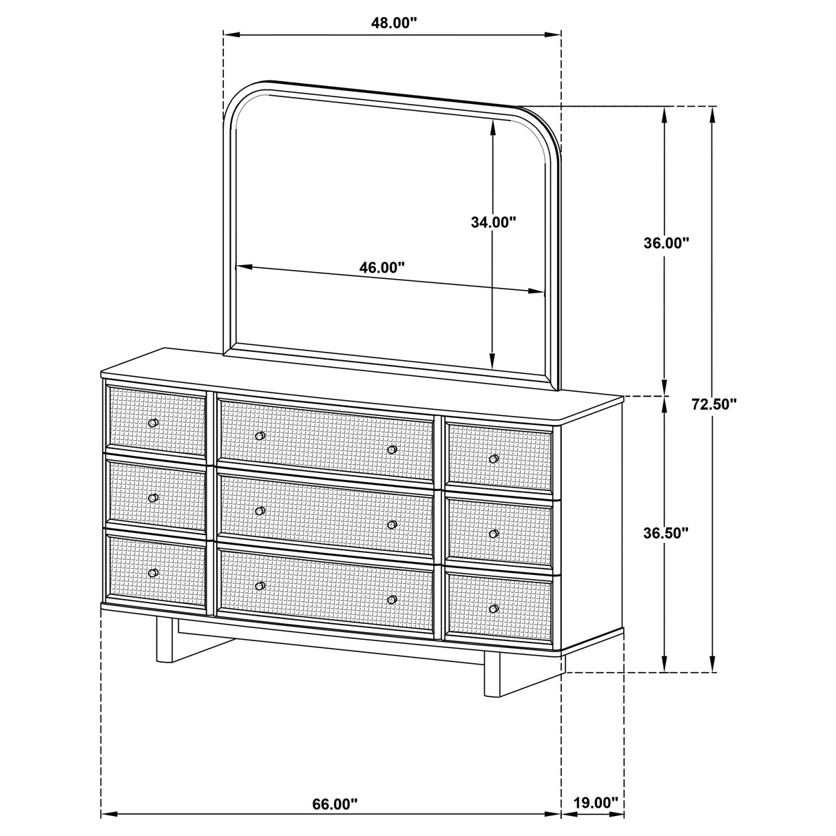 Kailani Beige Oak 9-drawer Dresser and Mirror by Coaster at Eve Furniture