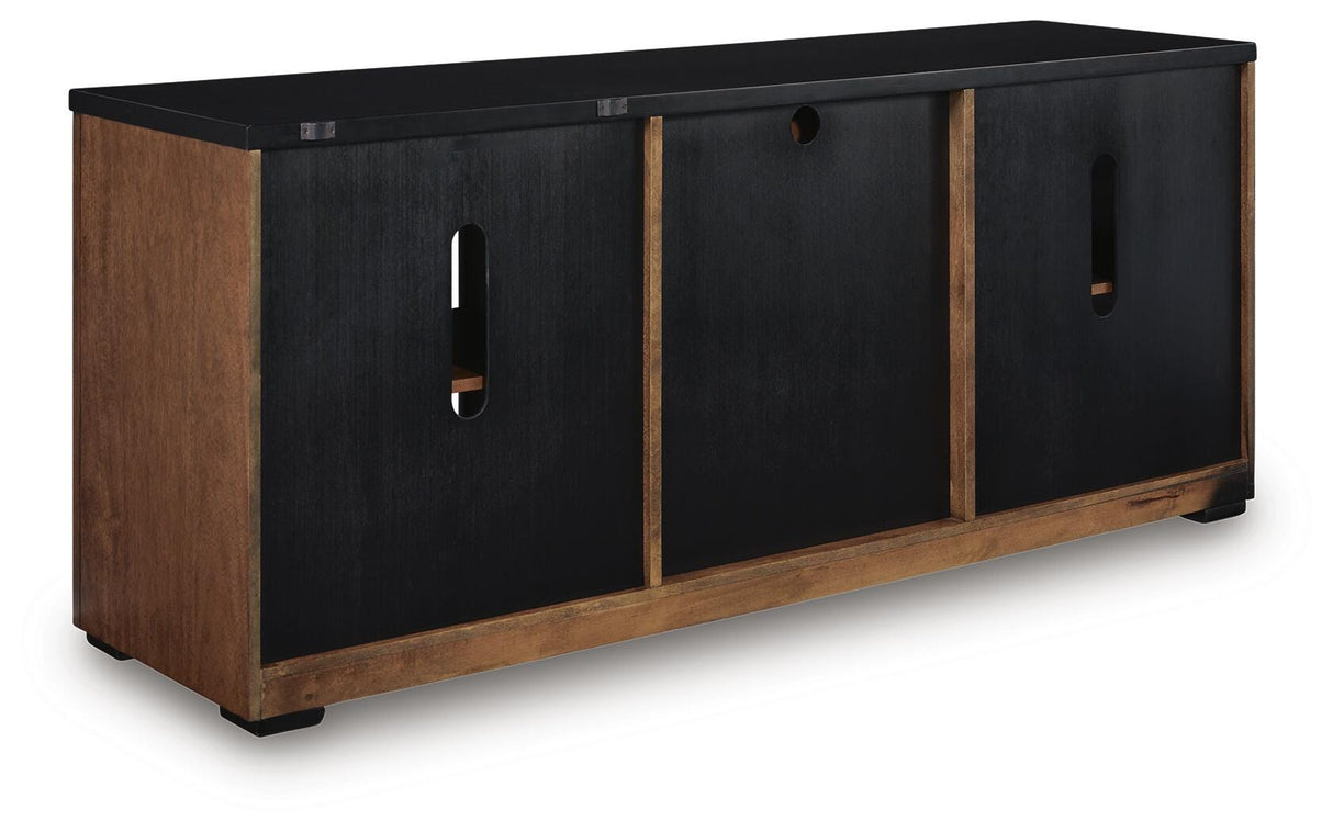 Kallari Warm Brown and Matte Black 2 Door Credenza by Ashley at Eve Furniture