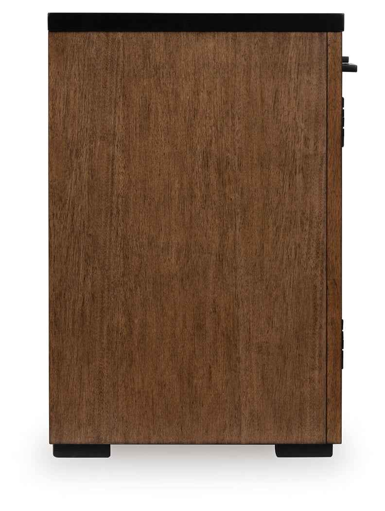 Kallari Warm Brown and Matte Black 2 Door Credenza by Ashley at Eve Furniture