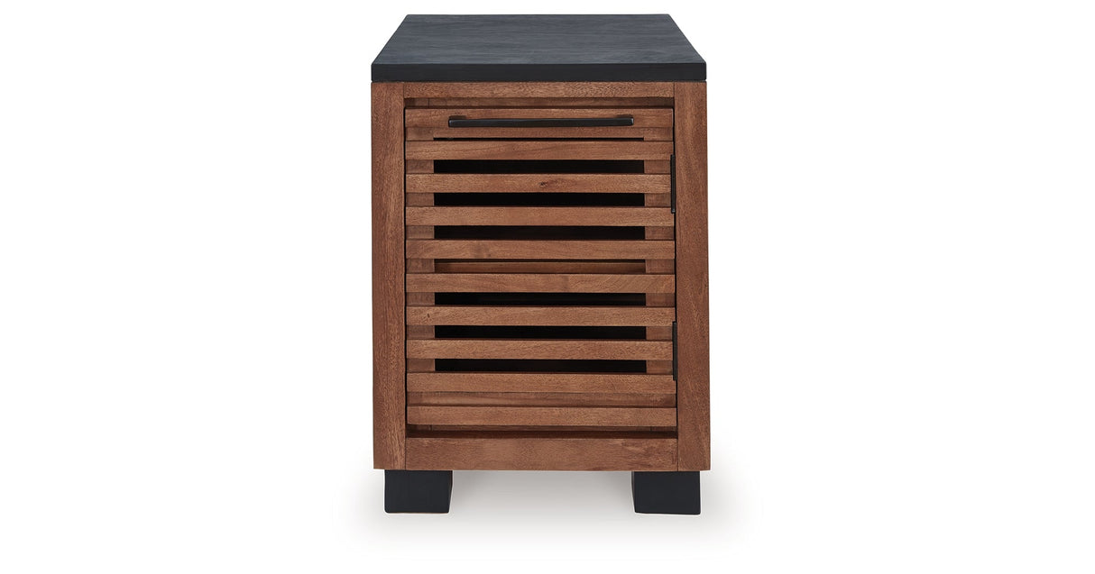 Kallari Warm Brown and Matte Black Chairside End Table by Ashley at Eve Furniture