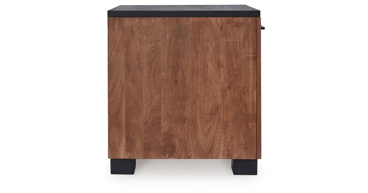 Kallari Warm Brown and Matte Black Chairside End Table by Ashley at Eve Furniture