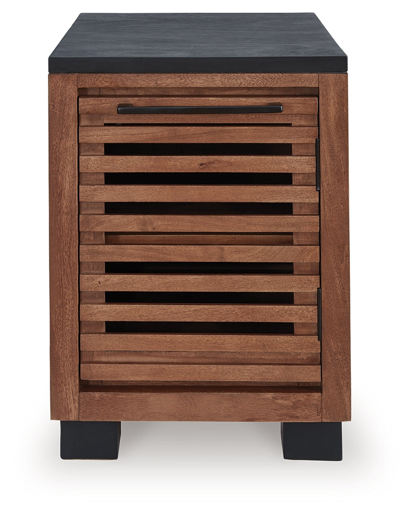 Kallari Warm Brown and Matte Black Chairside End Table by Ashley at Eve Furniture