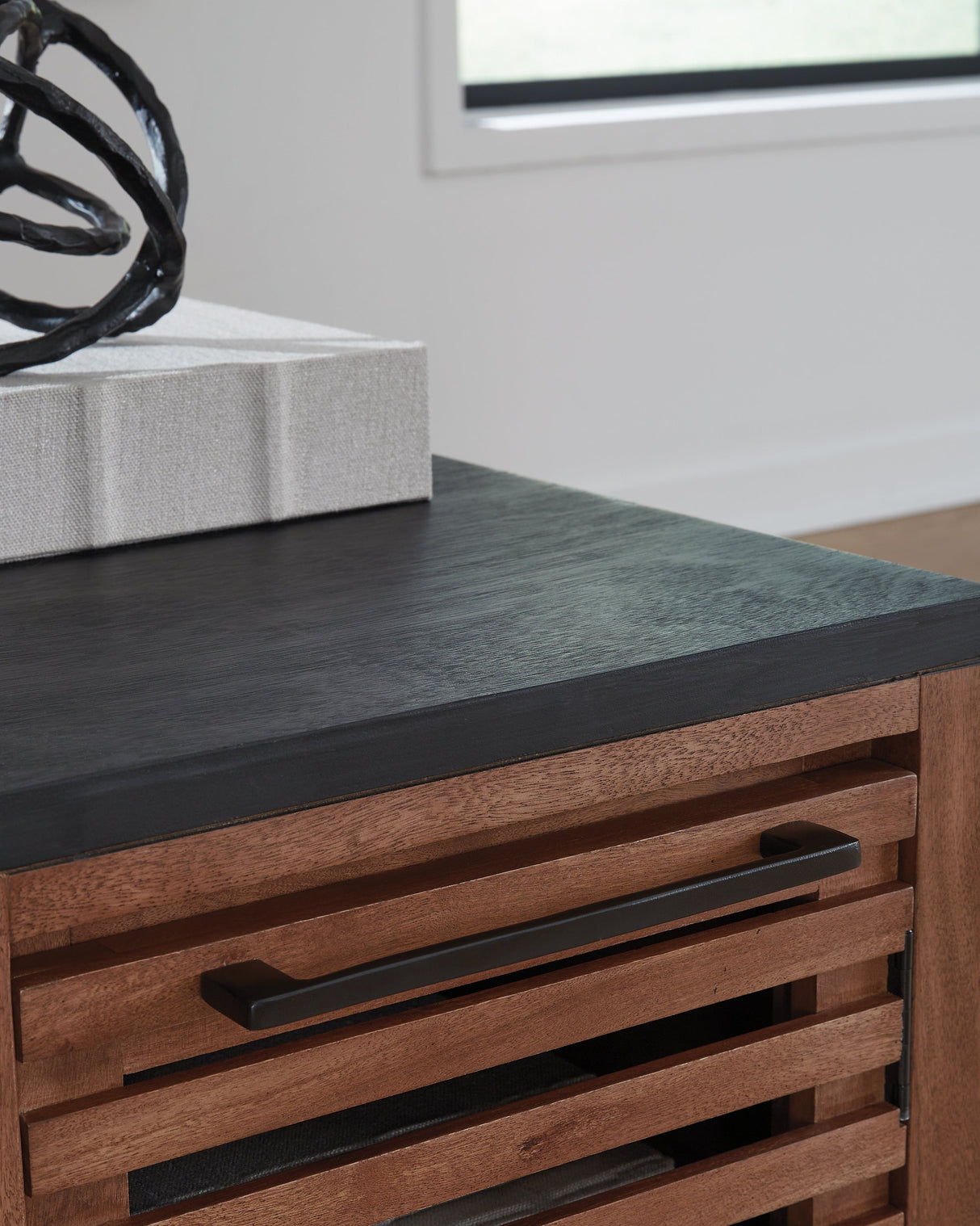 Kallari Warm Brown and Matte Black Chairside End Table by Ashley at Eve Furniture